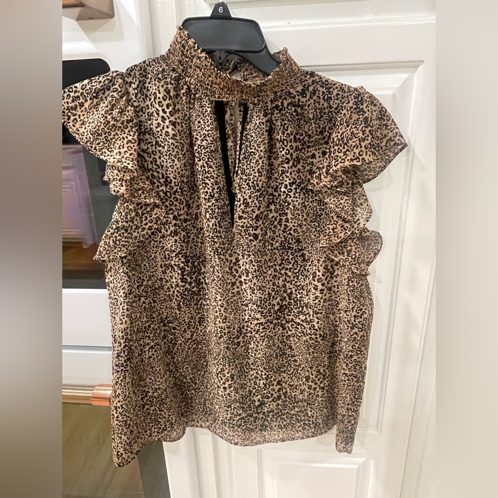 1 State Leopard Keyhole Mock Neck Blouse - Picture 7 of 10